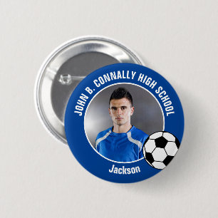 Macaron Rond 5 Cm Photo de joueur de football bleu Esprit de lycée
