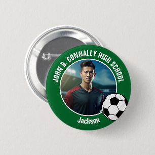 Macaron Rond 5 Cm Photo de joueur de football vert Esprit de lycée