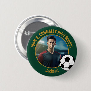 Macaron Rond 5 Cm Photo de joueur de soccer Green Gold Lycée