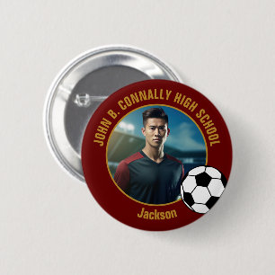 Macaron Rond 5 Cm Photo de joueur de soccer Marron Or Lycée