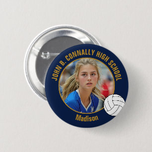 Macaron Rond 5 Cm Photo de joueur de volley-ball en bleu marine et o