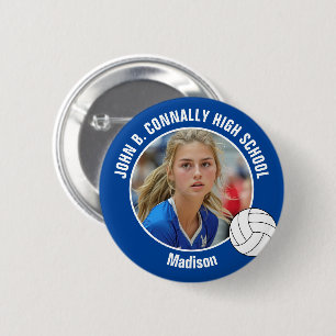Macaron Rond 5 Cm Photo de joueuse de volley-ball bleu Esprit de lyc