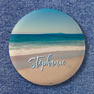 Macaron Rond 5 Cm Photo de plage personnalisée Océan Bleu Scénique