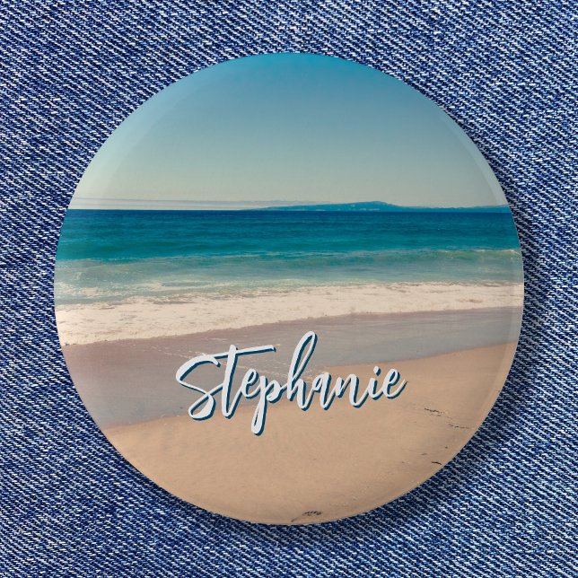 Macaron Rond 5 Cm Photo de plage personnalisée Océan Bleu Scénique (Personalized Beach Photo Ocean Blue Scenic Button)