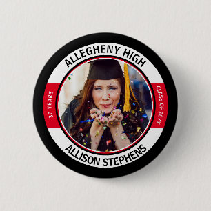 Macaron Rond 5 Cm Photo de réunion minimaliste - Noir Rouge Blanc