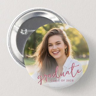 Macaron Rond 5 Cm Photo de script rose moderne pour diplômé