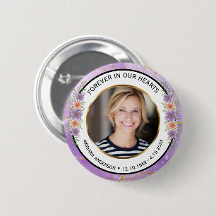 Macaron Rond 5 Cm Photo de souvenir floral élégant violet et or