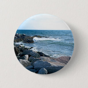 Macaron Rond 5 Cm Photo de Wavy Atlantic Ocean Blue