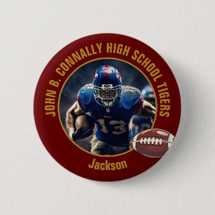 Macaron Rond 5 Cm Photo d'un joueur de football du lycée Maroon Gold
