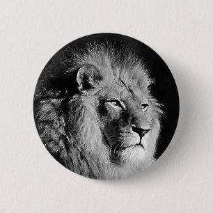 Macaron Rond 5 Cm Photo Lion noir et blanc