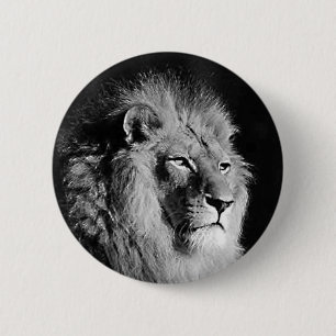 Macaron Rond 5 Cm Photo Lion noir et blanc