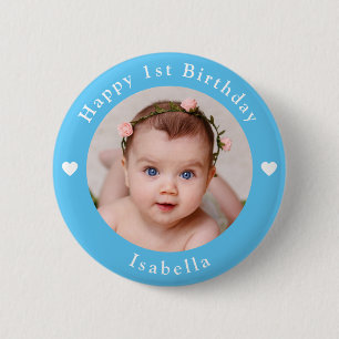 Macaron Rond 5 Cm Photo personnalisée, nom, âge anniversaire bébé bl