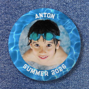 Macaron Rond 5 Cm Photo Sport Aqua Bleu Piscine Frontière