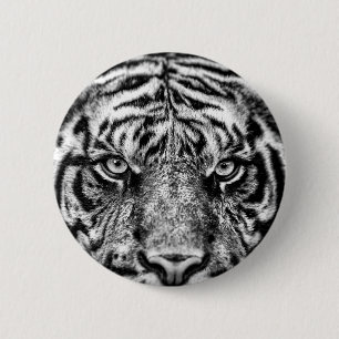 Macaron Rond 5 Cm Photographie noir et blanc du tigre