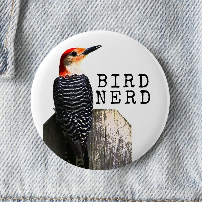 Macaron Rond 5 Cm Pic à ventre rouge Nerd (Bird Nerd button pin is a fun small gift for bird lovers, bird watchers, and nature enthusiasts. )