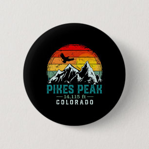 Macaron Rond 5 Cm Pic Pikes Peak en détresse Colorado Retro Hiki