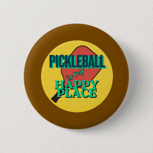 Macaron Rond 5 Cm Pickleball est mon bouton d'humour lieu heureux
