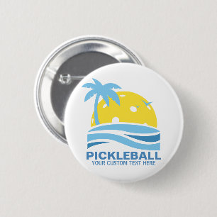 Macaron Rond 5 Cm Pickleball Tropical Palm Tree Sun Votre texte pers