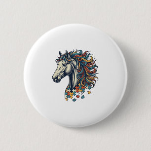 Macaron Rond 5 Cm Pièce de puzzle de cheval coloré T-Sh gravure vint