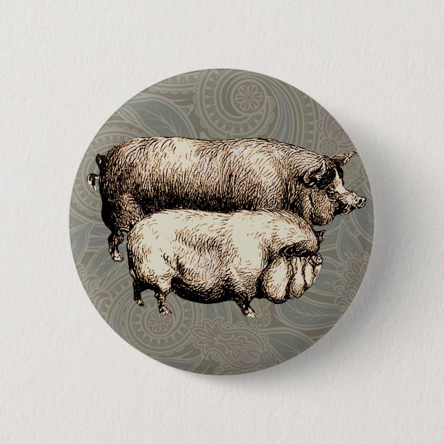 Macaron Rond 5 Cm Pig Farm Pays Antique Illustration Art (Devant)