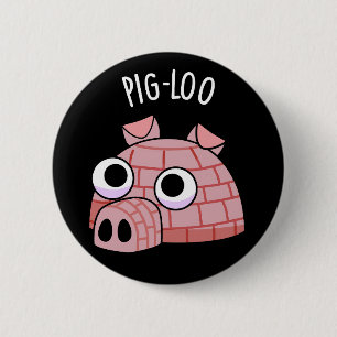 Macaron Rond 5 Cm Pig-loo Drôle de Pun Igloo Fond Sombre