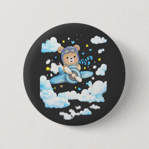 Macaron Rond 5 Cm Pilote d'avion Ourson Mignon