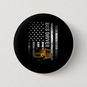 Macaron Rond 5 Cm Pilote de bus Usa American Flag Funny Bus Driver C