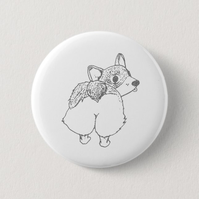 Macaron Rond 5 Cm Pin de bout de corgi (Devant)