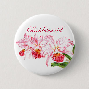 Macaron Rond 5 Cm Pin de demoiselle d'honneur avec les orchidées ros