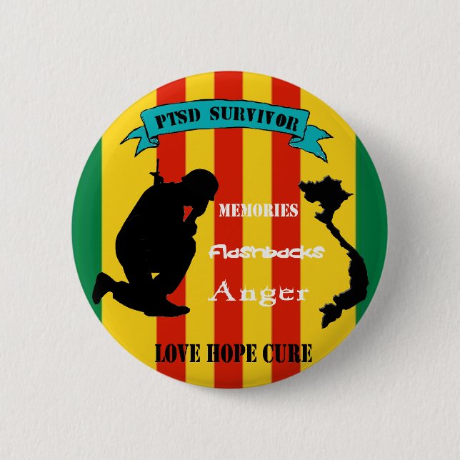 Macaron Rond 5 Cm Pin de survivant du Vietnam PTSD (Devant)
