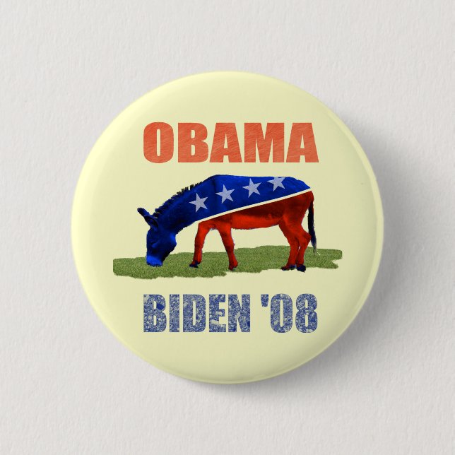 Macaron Rond 5 Cm Pin Democratic de bouton d'Obama Biden '08 (Devant)