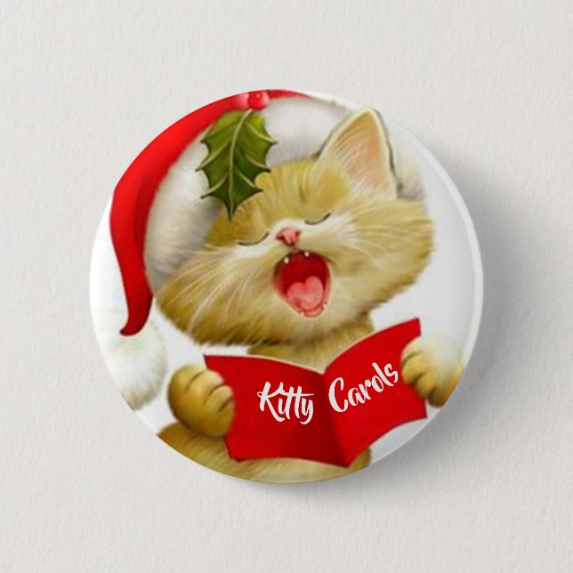 Macaron Rond 5 Cm Pin mignon de Caroler de Noël de chant de chaton (Devant)