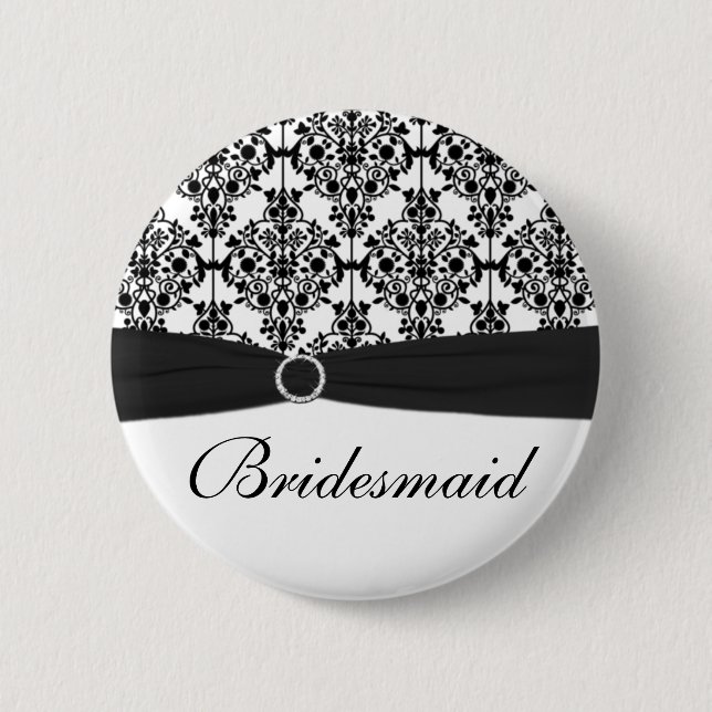 Macaron Rond 5 Cm Pin noir et blanc de demoiselle d'honneur de (Devant)