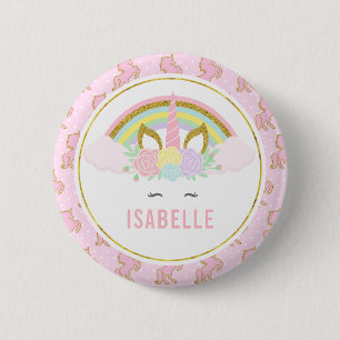 Macaron Rond 5 Cm Pin nommé de partie de licorne d'arc-en-ciel
