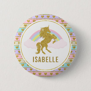 Macaron Rond 5 Cm Pin nommé de partie de licorne d'arc-en-ciel