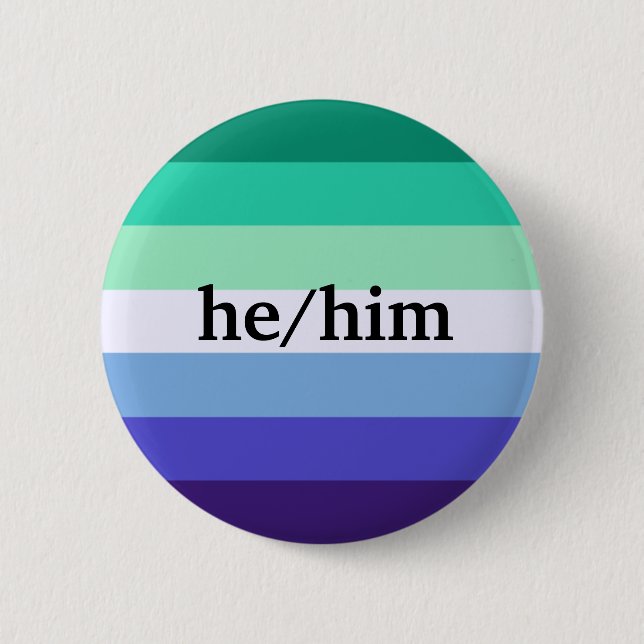 Macaron Rond 5 Cm pin pronom Gay He/Him (Devant)