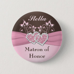 Macaron Rond 5 Cm Pin rose, Brown de florale