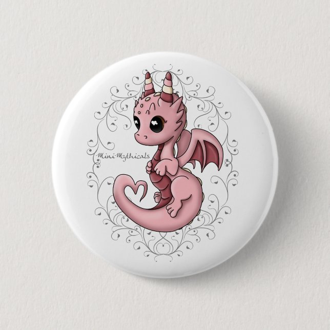 Macaron Rond 5 Cm Pin rose de bouton de dragon d'amour (Devant)