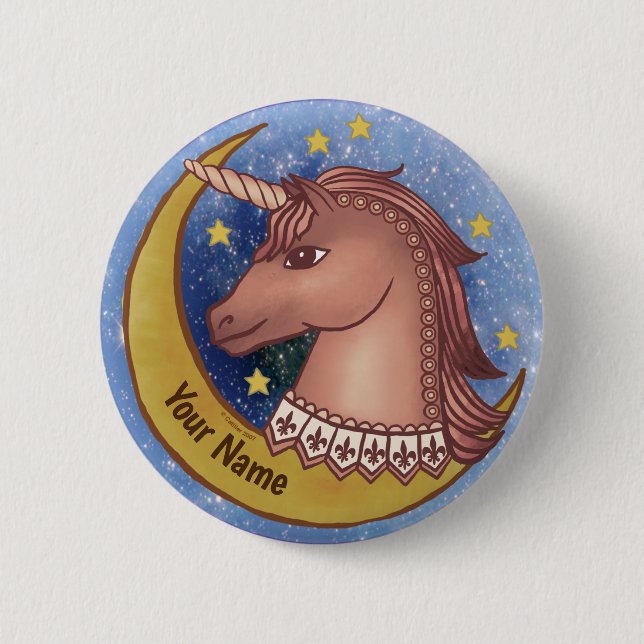 Macaron Rond 5 Cm pin Unicorn rouge (Devant)