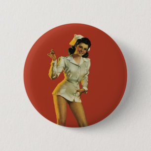 Macaron Rond 5 Cm Pin-up vintage d'infirmière