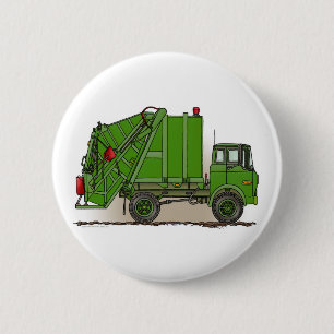 Macaron Rond 5 Cm Pin vert de bouton de camion à ordures