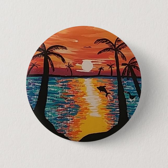 Macaron Rond 5 Cm Pince Ocean Scene "Picture Perfect Escape"/ (Devant)