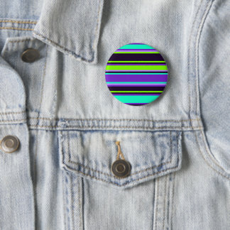 Macaron Rond 5 Cm Pinceau à boutons rayés violet, aqua et chartreuse