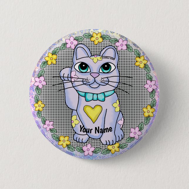 Macaron Rond 5 Cm Pinceau Violet Lucky Chat (Devant)