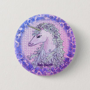 Macaron Rond 5 Cm Pinceau Violet Unicorn