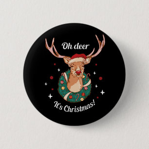 Macaron Rond 5 Cm Pine Deer - Tête de Renne de Noël