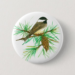 Macaron Rond 5 Cm Pinecone d'aquarelle d'oiseau de poulet