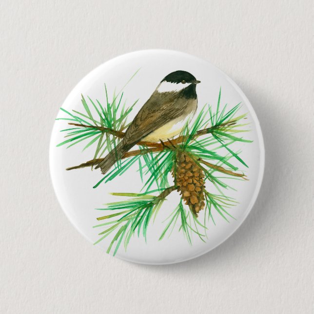 Macaron Rond 5 Cm Pinecone d'aquarelle d'oiseau de poulet (Devant)