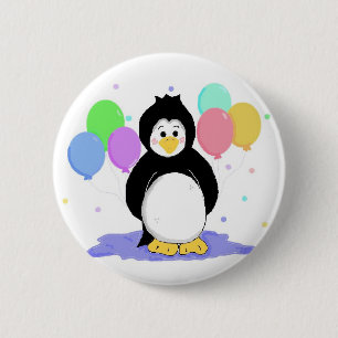 Macaron Rond 5 Cm Pingouin mignon avec ballons de fête