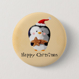Macaron Rond 5 Cm Pingouin mignon de Noël